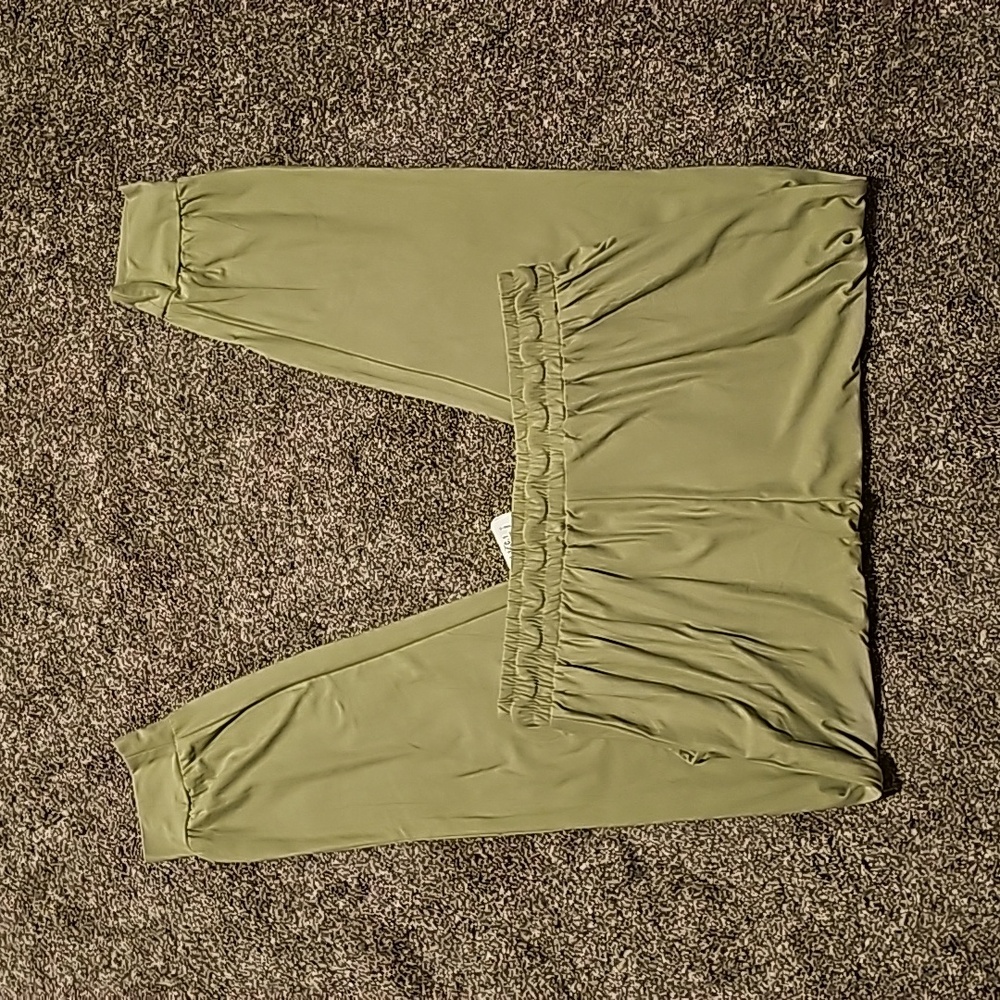 Light Olive Green Joggers with Elastic Cuffs and Relaxed Fit - Picture 2 of 7